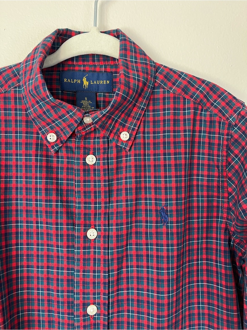 Polo Ralph Lauren Boys 5 Red Green Blue Tartan Plaid Button-Down Shirt HOLIDAY